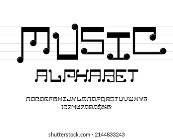 vector of music note font and alphabet design with uppercase, numbers and symbols