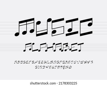 vector of music note font and alphabet design with uppercase, numbers and symbols