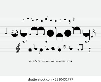 vector of music note font and alphabet design with uppercase and numbers