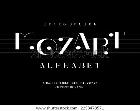 vector of music note font and alphabet design with uppercase, numbers and symbols
