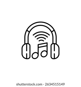 Vetor de nota de música com fone de ouvido e sinal de Wi-Fi adequado para o ícone de streaming de música