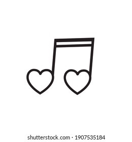 Vector Music Note with Hearts, Simple Minimalistic Icon Isolated on White Background.