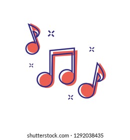 Vector music note icon in comic style. Sound media concept illustration pictogram. Linear symbol with thin outline. The thickness is edited. Minimalist style Audio note business splash effect concept