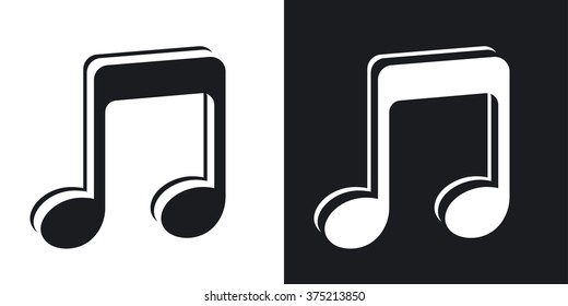Vector music note icon. Two-tone version on black and white background