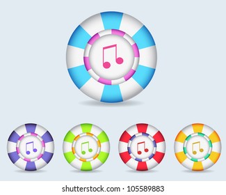 Vector Music Note Icon/Button and multicolored