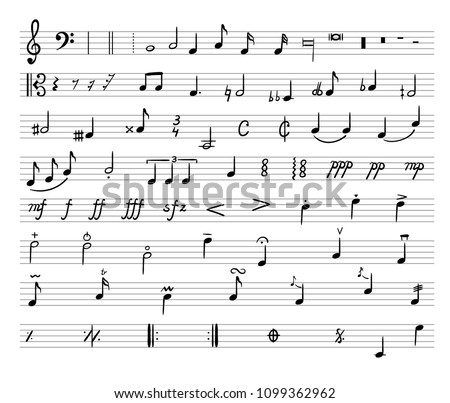 Vector Music Notes, Drawn Illustration, Musical Staff and Different Musical Symbols. Stockfoto © 