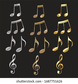 vector music notes gold golden metallic silver for decoration musical symbol icon melody