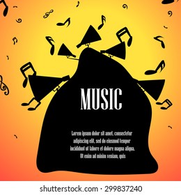 Vector : Music notes and loundspeakers with space for text background