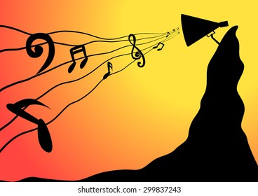 Vector : Music notes and loundspeakers with space for text background
