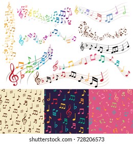 Vector music notes music melody background vector pattern seamless background