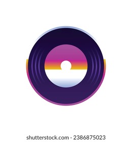 La música vectorial señala el arcoiris colorido con un disco de vinilo sobre fondo blanco.