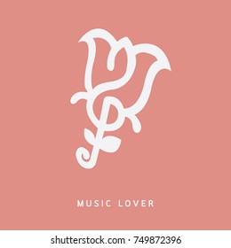 Vector of music notes with rose.