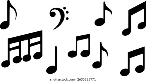 Vector music notes silhouettes in black 