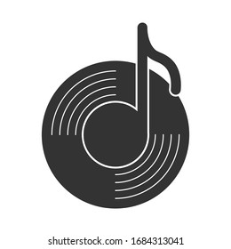 Vector music player icon for websites, apps, and logos. Note on the disk background.
