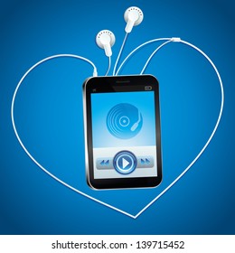 Vector music player with touchscreen and play button - bright icon