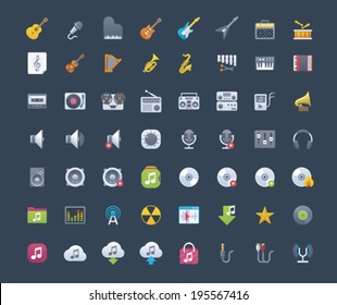 Vector music playing and listening icon set