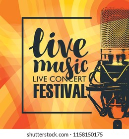 Vector music poster for a concert or festival of live music with the image of a microphone on the colored background
