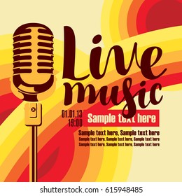 vector music poster for a concert live music with the image of a microphone on the colored background