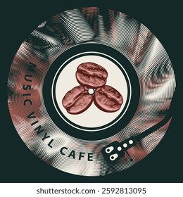 Vector music poster with old vinyl record, coffee beans and vintage lettering for vinyl record store or cafe. Music collection