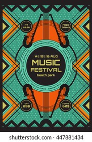 Vector Music Poster Template. Flyer Layout, Etnhic, Tribal Abstract Background.