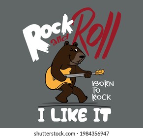 Vector Music Rock And Roll Print , Bear Rocker Character