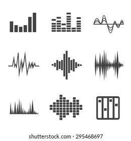 Vector music sound wave icon set on white background