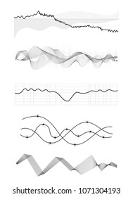 Vector music sound waves set. Audio digital equalizer technology, console panel, pulse musical.