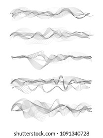 Vector music sound waves set. Audio digital equalizer technology, console panel, pulse musical.