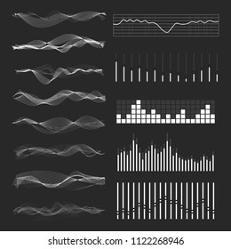 Vector music sound waves set. Audio digital equalizer technology, console panel, pulse musical.