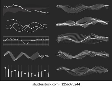 Vector music sound waves set. Audio digital equalizer technology, console panel, pulse musical.