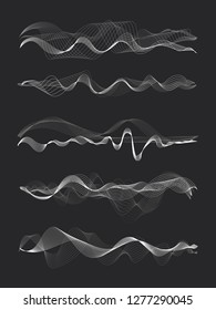 Vector music sound waves set. Audio digital equalizer technology, console panel, pulse musical.
