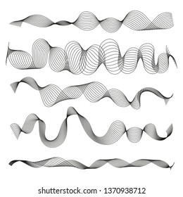 Vector music sound waves set. Audio digital equalizer technology, pulse musical.