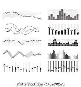 Vector music sound waves set. Audio digital equalizer technology, console panel, pulse musical.