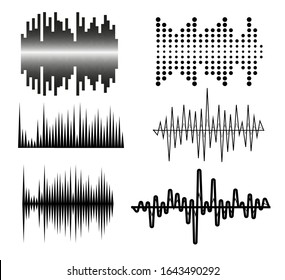 Vector music sound waves set. Audio digital equalizer technology, console panel, pulse musical.