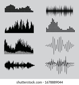 Vector music sound waves set. Audio sound equalizer technology, pulse musical. Vector illustration.