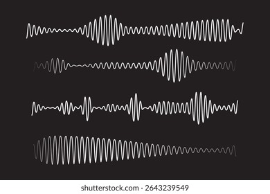 Vector music sound waves set. Audio digital equalizer technology, console panel, pulse musical.
