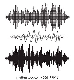 Vector music sound waves set. Audio sound equalizer technology, pulse musical. Vector illustration