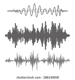 Vector music sound waves set. Audio sound equalizer technology, pulse musical. Vector illustration