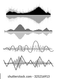 Vector music sound waves set. Audio digital equalizer technology, console panel, pulse musical.