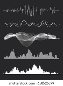 Vector music sound waves set. Audio digital equalizer technology, console panel, pulse musical.