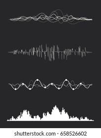 Vector music sound waves set. Audio digital equalizer technology, console panel, pulse musical.