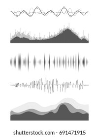 Vector music sound waves set. Audio digital equalizer technology, console panel, pulse musical.