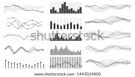Vector music sound waves set. Audio digital equalizer technology, console panel, pulse musical.