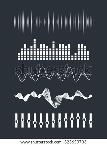 Vector music sound waves set. Audio digital equalizer technology, console panel, pulse musical. 