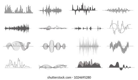 Ondas sonoras de música vetorial formas coleção isolada