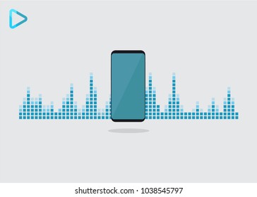 Vector music sound waves.Vector illustration of music player flat design concept.The phone plays
