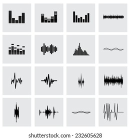 Vector Music Soundwave Icon Set On Grey Background