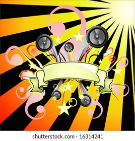 Vector music theme banner shape with fantasy elements.