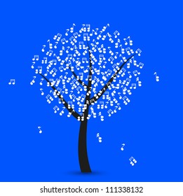 Vector music tree on blue background. Eps 10