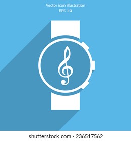 Vector music watch web icon. Eps 10.